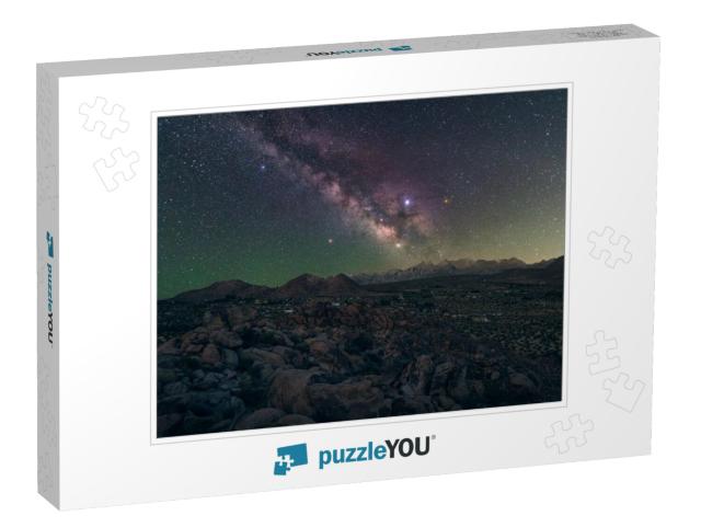 Joshua Tree National Park Galaxy Sky Night Beautiful Epic... Jigsaw Puzzle