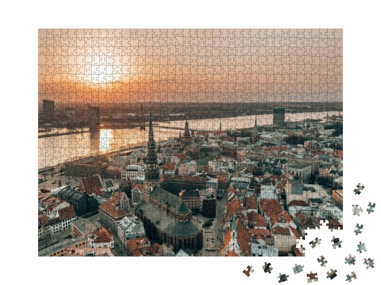Riga Rooftop View Panorama At Sunset with Urban Architect... Jigsaw Puzzle with 1000 pieces