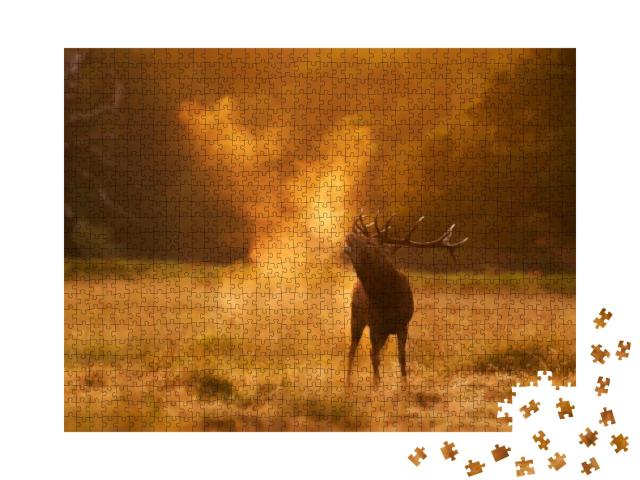 Close Up of a Red Deer Calling During Rutting Season At S... Jigsaw Puzzle with 1000 pieces