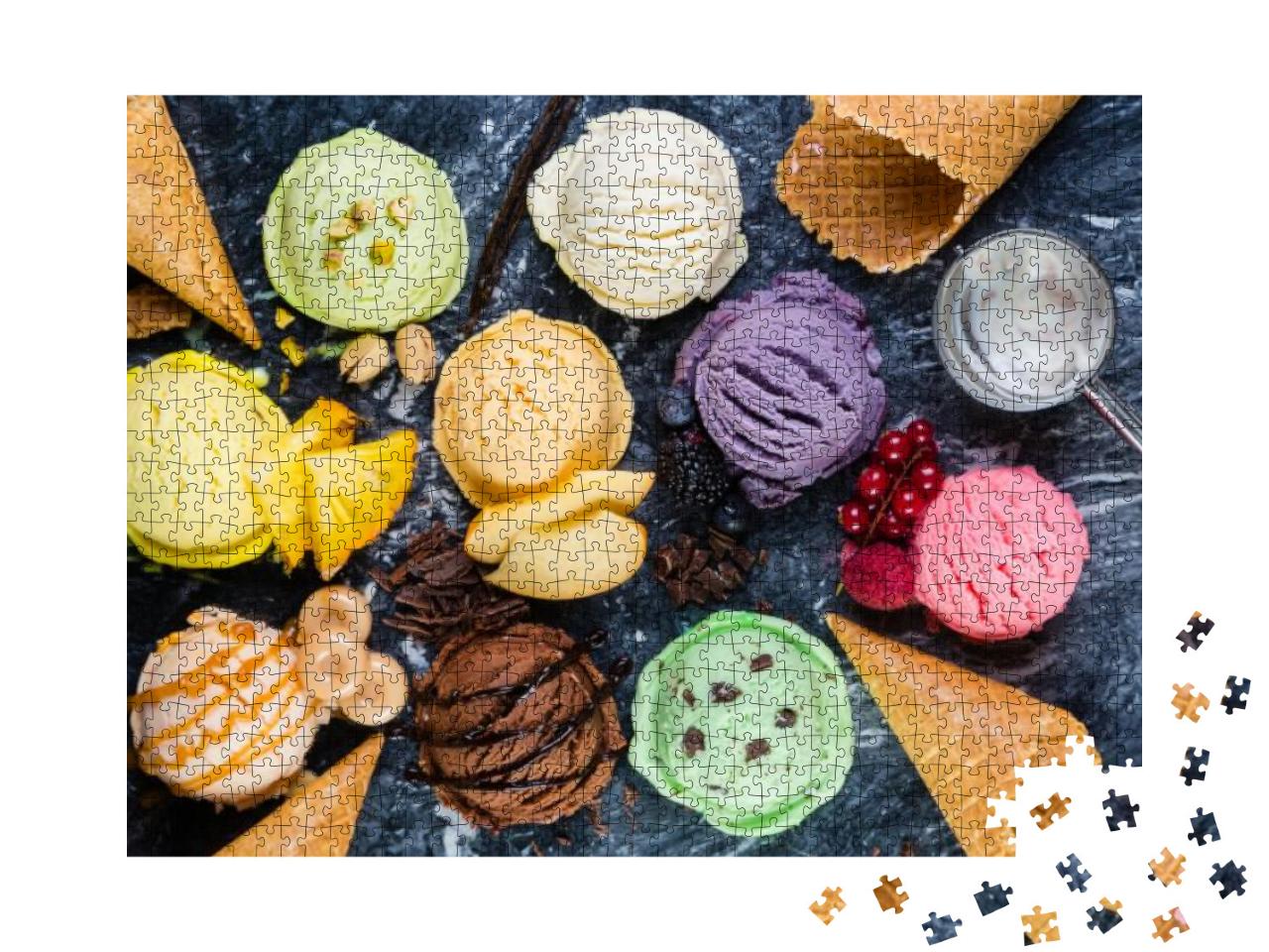 Selection of Colorful Ice Cream Scoops on Marble Backgrou... Jigsaw Puzzle with 1000 pieces