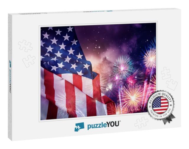 American Flag & Fireworks with Night Sky Background... Jigsaw Puzzle