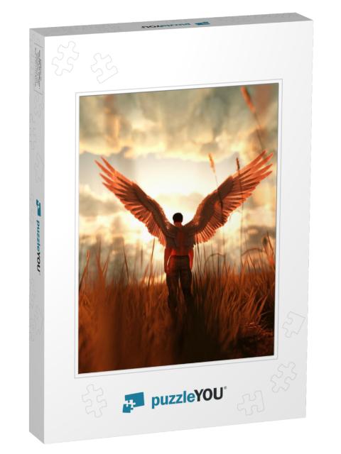 3D Illustration of an Angel in Grass Field... Jigsaw Puzzle