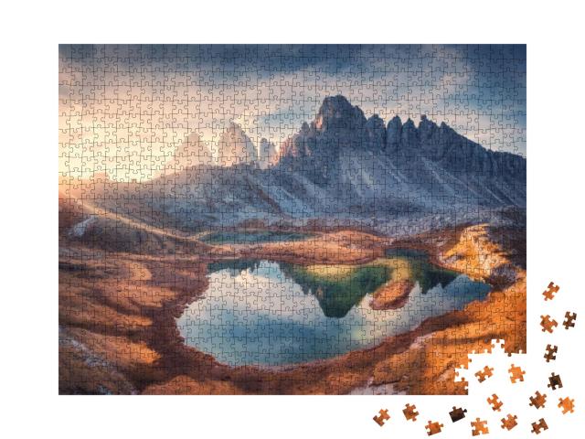 Aerial View of Beautiful Rocks, Mountain Lake, Reflection... Jigsaw Puzzle with 1000 pieces