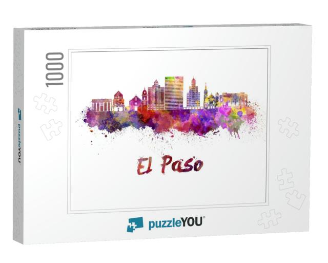 El Paso Skyline in Watercolor Splatters with Clipping Pat... Jigsaw Puzzle with 1000 pieces
