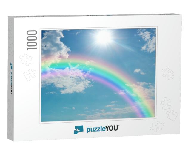 Vivid Rainbow Sky Website Banner - Wide Blue Sky with Pre... Jigsaw Puzzle with 1000 pieces