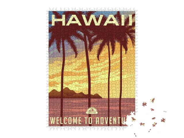 Retro Style Travel Poster or Sticker. United States, Hawa... Jigsaw Puzzle with 1000 pieces