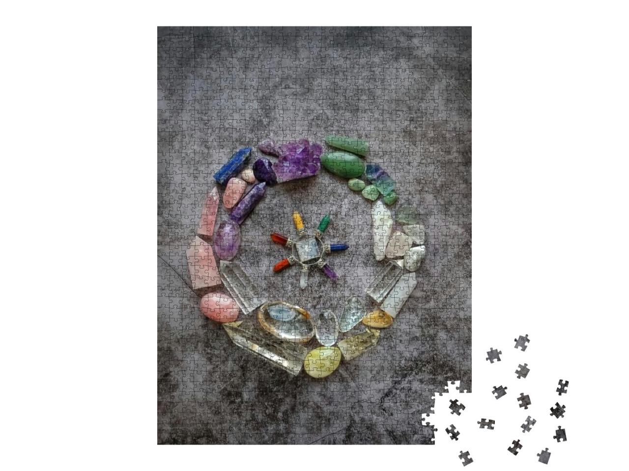 Different Gemstones Minerals on Abstract Dark Background... Jigsaw Puzzle with 1000 pieces
