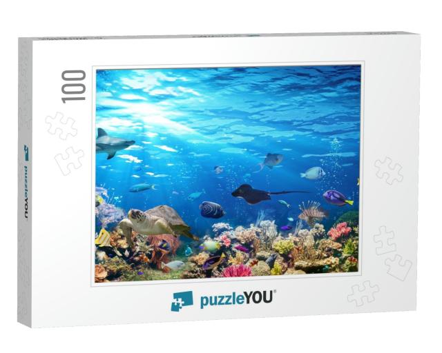 Underwater Scene with Coral Reef & Exotic Fishes... Jigsaw Puzzle with 100 pieces
