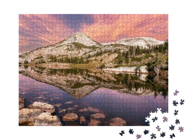 Lewis Lake in the Snowy Mountain Range of the Medicine Bo... Jigsaw Puzzle with 1000 pieces