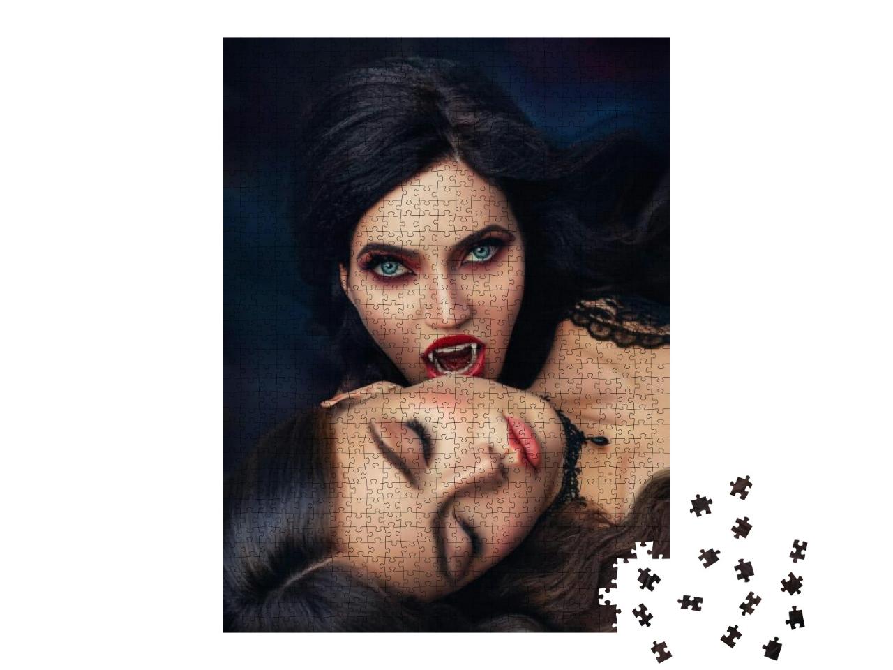 Fantasy Portrait Face Sexy Evil Vampire Woman Bites Eatin... Jigsaw Puzzle with 1000 pieces