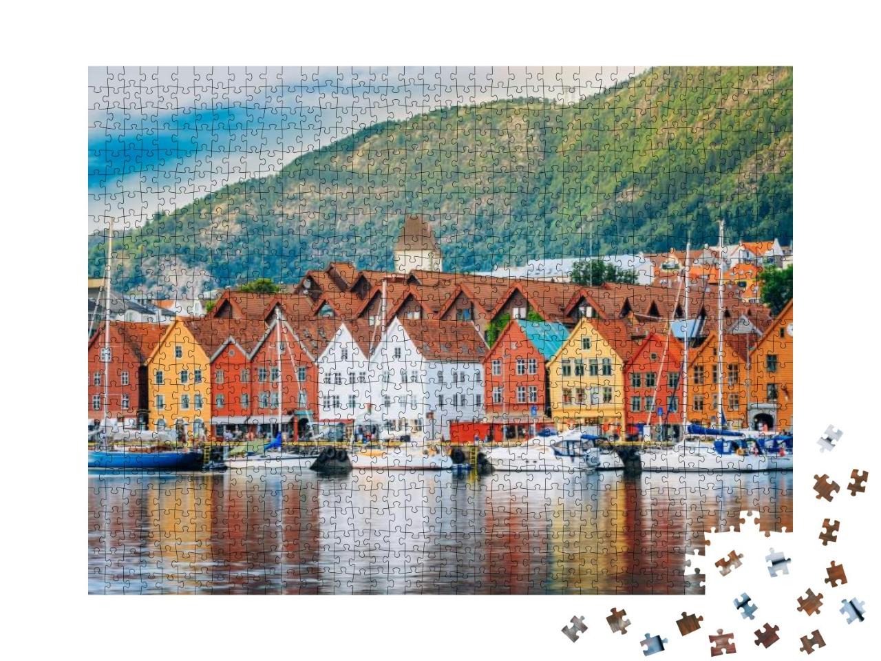 Bergen, Norway. View of Historical Buildings in Bryggen-... Jigsaw Puzzle with 1000 pieces