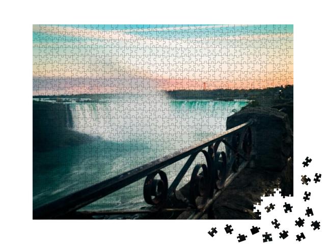 Amazing Mist from Niagara Falls Rushing Down During Sunse... Jigsaw Puzzle with 1000 pieces