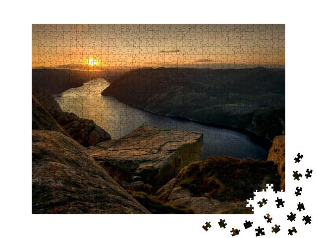 Sunset on Preikestolen Over Lysefjorden, Norway... Jigsaw Puzzle with 1000 pieces