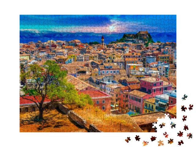 Panoramic View of Kerkyra, Capital of Corfu Island, Greec... Jigsaw Puzzle with 1000 pieces