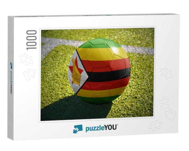 Football Ball with the National Flag of Zimbabwe Lies on... Jigsaw Puzzle with 1000 pieces