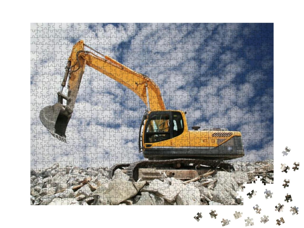 Excavator Digs the Ground for the Foundation & Constructi... Jigsaw Puzzle with 1000 pieces