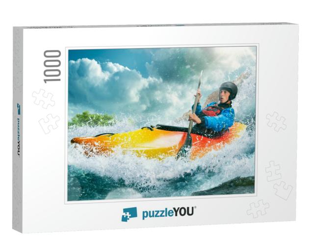 Whitewater Kayaking, Extreme Kayaking. a Guy in a Kayak S... Jigsaw Puzzle with 1000 pieces