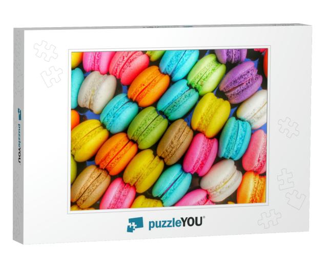 Close Up Colorful Macarons Dessert with Vintage Pastel To... Jigsaw Puzzle