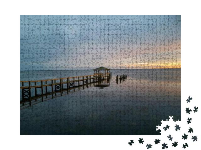 A Wide Angle Photo Taken At Sunset of a Gazebo & Fishing... Jigsaw Puzzle with 1000 pieces