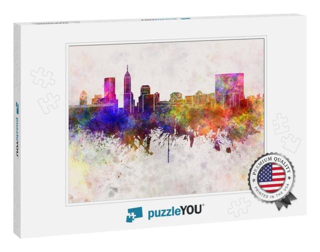 Indianapolis Skyline in Watercolor Background... Jigsaw Puzzle