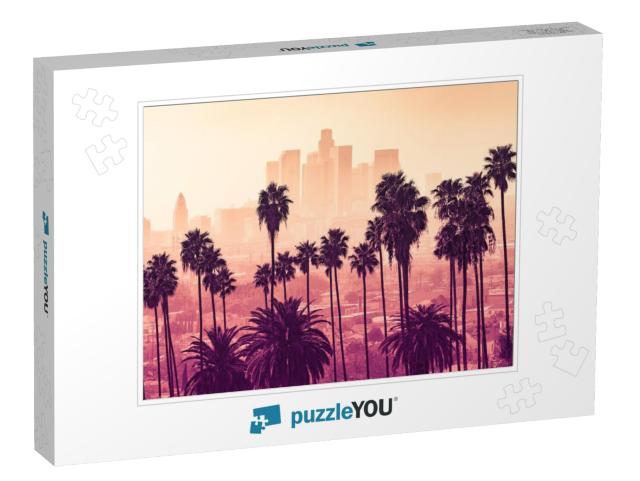 Los Angeles Skyline with Palm Trees in the Foreground... Jigsaw Puzzle