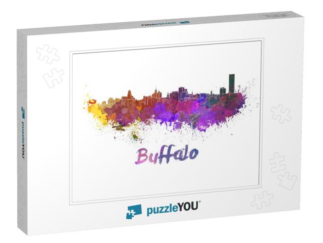 Buffalo Skyline in Watercolor Splatters with Clipping Pat... Jigsaw Puzzle