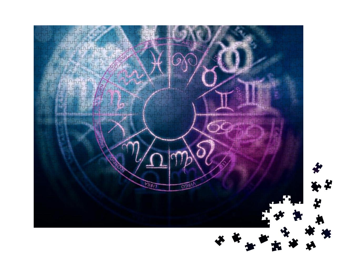 Zodial Sign Horoscope Circle on Dark Background. Creative... Jigsaw Puzzle with 1000 pieces