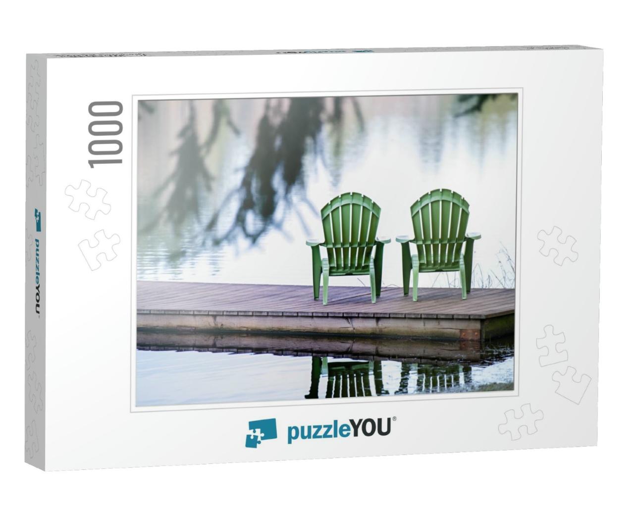 Lake View with Two Chairs on Wooden Dock... Jigsaw Puzzle with 1000 pieces