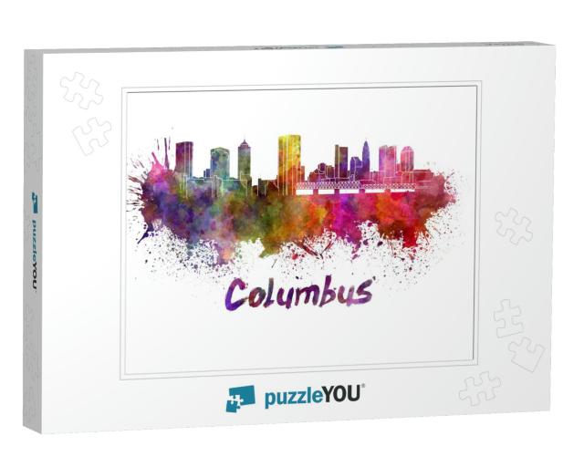 Columbus Skyline in Watercolor Splatters with Clipping Pa... Jigsaw Puzzle
