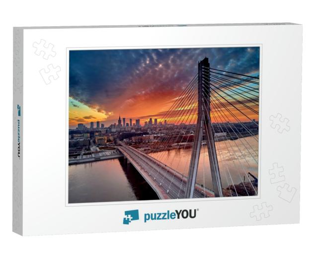 Beautiful Panoramic Aerial Drone Sunset View to Warsaw Ci... Jigsaw Puzzle