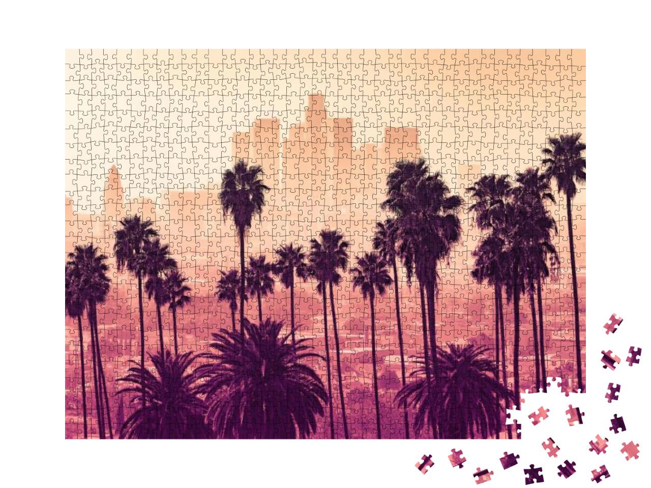 Los Angeles Skyline with Palm Trees in the Foreground... Jigsaw Puzzle with 1000 pieces