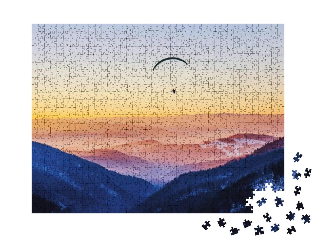 Man in the Air - Paraglide Freedom Fly - Photo with Copy... Jigsaw Puzzle with 1000 pieces