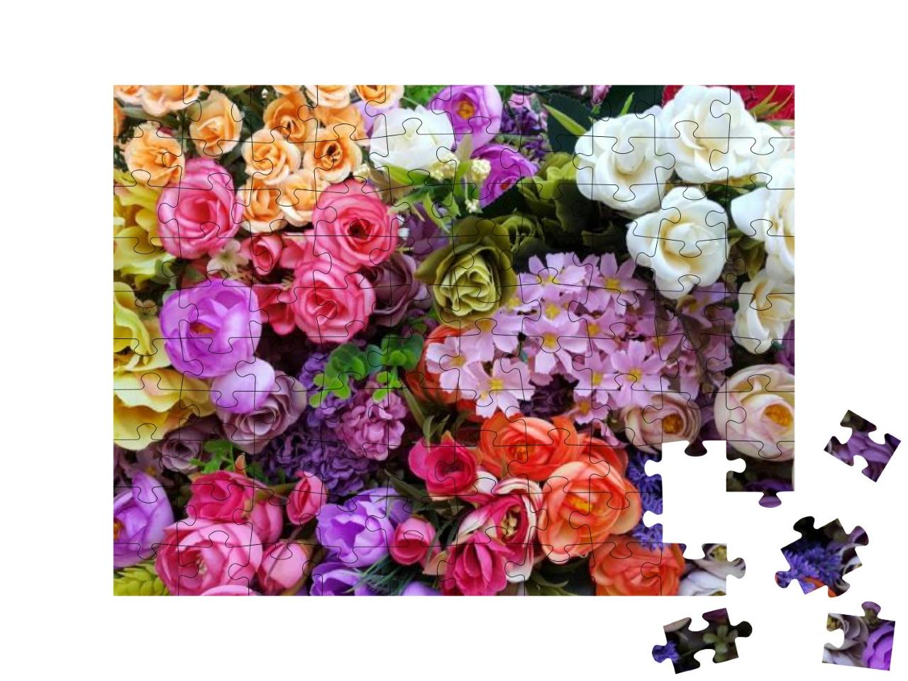 Irregularly Placed Flowers in Various Colors... Jigsaw Puzzle with 100 pieces
