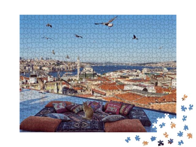 Cat is Posing on Traditional Turkish Carpet & Pillows wit... Jigsaw Puzzle with 1000 pieces
