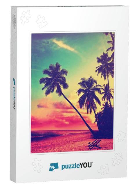 Beautiful Tropical Beach with Silhouettes of Palm Trees A... Jigsaw Puzzle