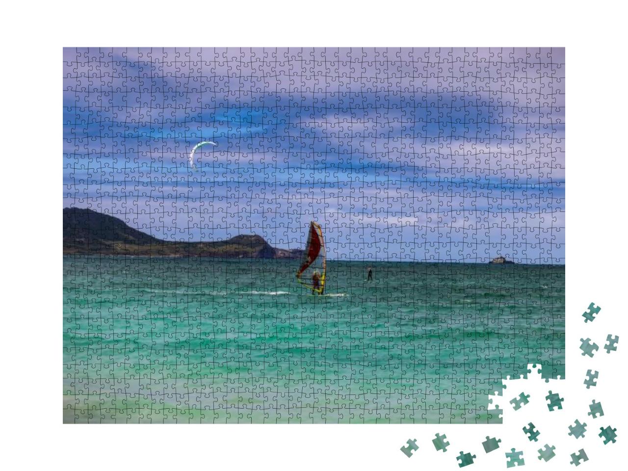 Kite Board & Windsurfers in Kailua, Hawaii... Jigsaw Puzzle with 1000 pieces