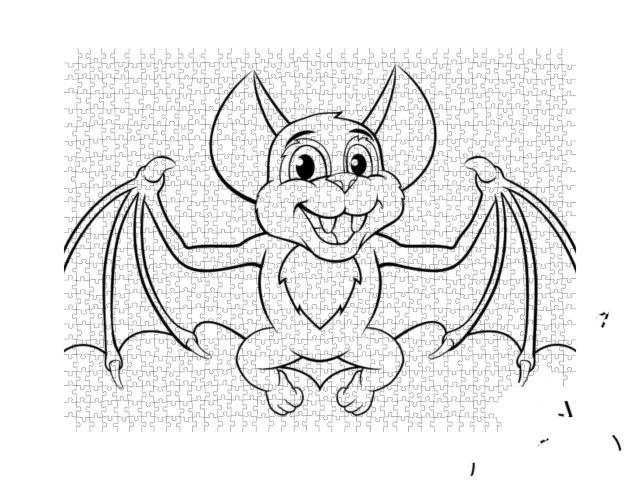 A Cute Halloween Bat Cartoon Character in Black & White O... Jigsaw Puzzle with 1000 pieces