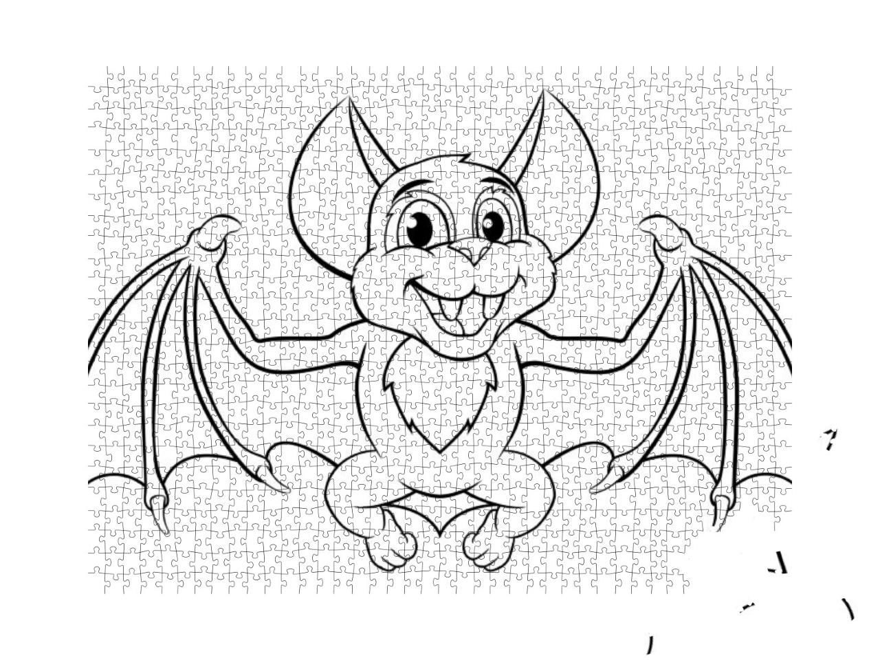 A Cute Halloween Bat Cartoon Character in Black & White O... Jigsaw Puzzle with 1000 pieces