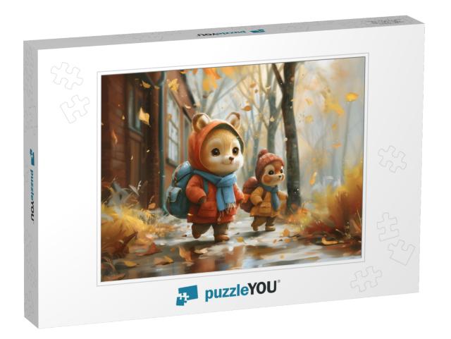 Furry Fox and Mice Friends Going to School Jigsaw Puzzle