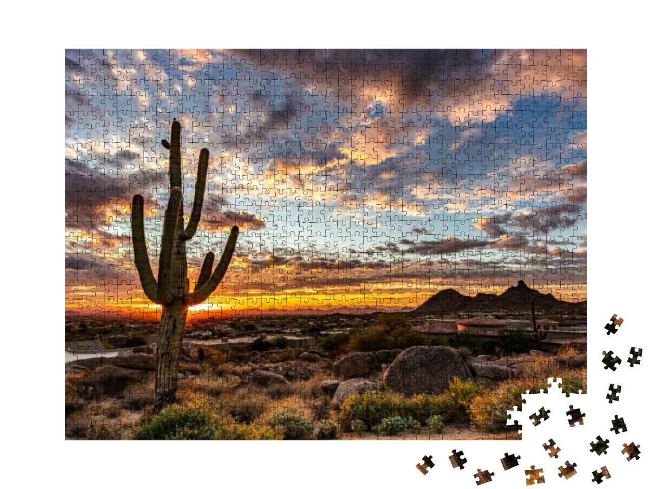 Sunrise Cactus Sky Clouds Landscape. Cactus Sunrise. Cact... Jigsaw Puzzle with 1000 pieces
