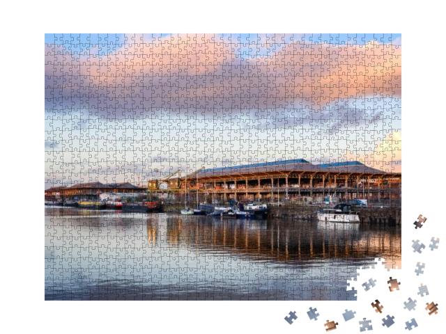 Harbor of Ghent, Belgium. Boats & Renovated Store Sheds w... Jigsaw Puzzle with 1000 pieces