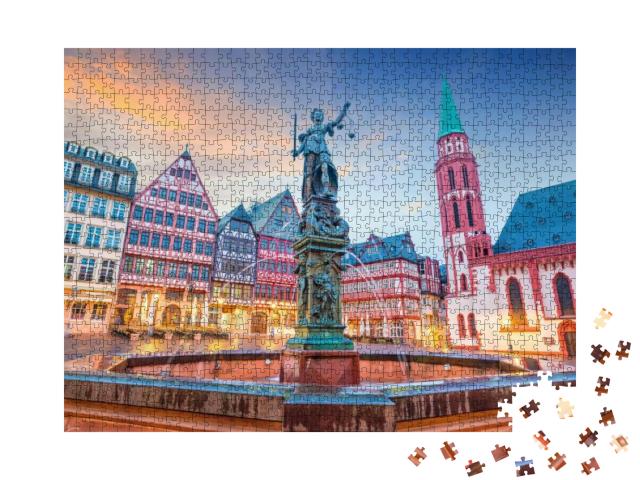 Old Town Square Romerberg in Frankfurt, Germany At Twilig... Jigsaw Puzzle with 1000 pieces