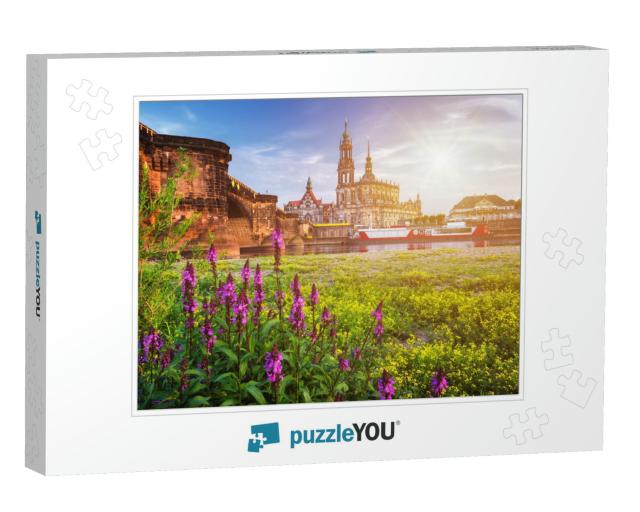 Dresden City Skyline Panorama At Elbe River & Augustus Br... Jigsaw Puzzle