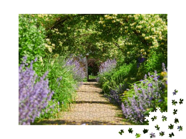 Honeysuckle Arches Over a Garden Path on a Sunny Day in a... Jigsaw Puzzle with 1000 pieces