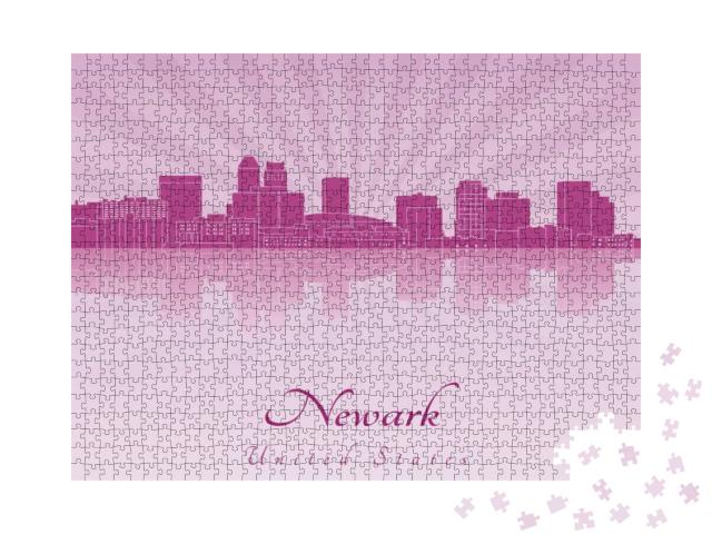 Newark Skyline in Purple Radiant Orchid in Editable Vecto... Jigsaw Puzzle with 1000 pieces