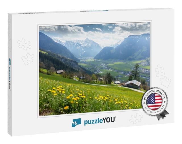 Spring Meadow with a View of the Tyrolean Zillertal... Jigsaw Puzzle