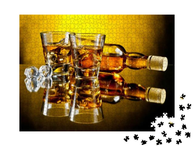 Bottle of Whiskey & Two Whiskeys on the Rocks... Jigsaw Puzzle with 1000 pieces