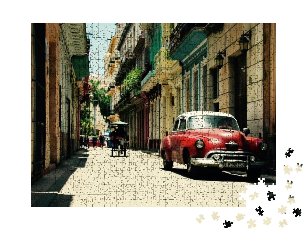 Red Old Car in the Streets of Havana Cuba... Jigsaw Puzzle with 1000 pieces