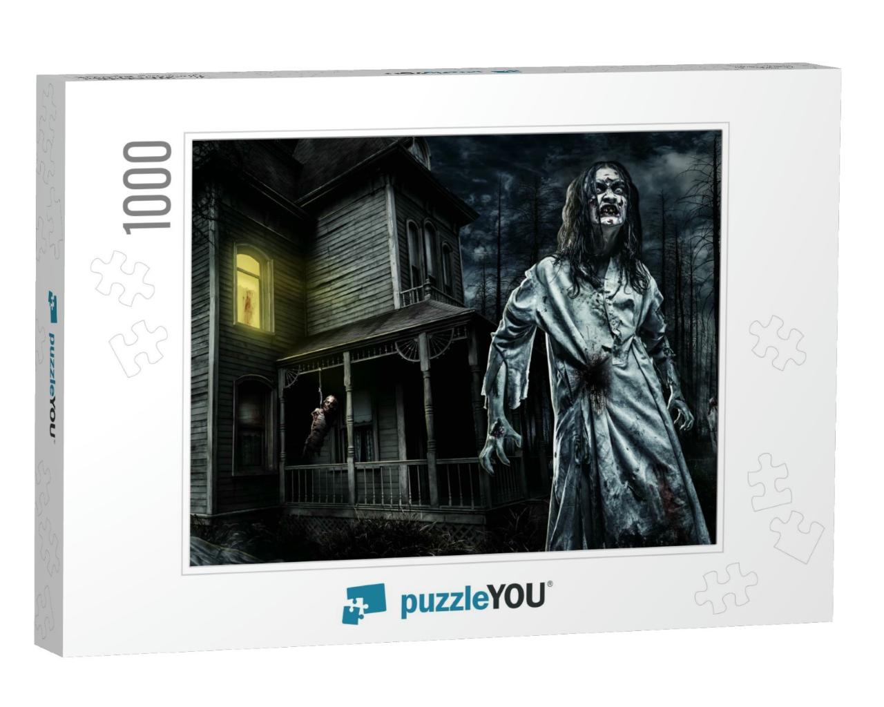 Horror Zombie Near the Abandoned House. Halloween... Jigsaw Puzzle with 1000 pieces