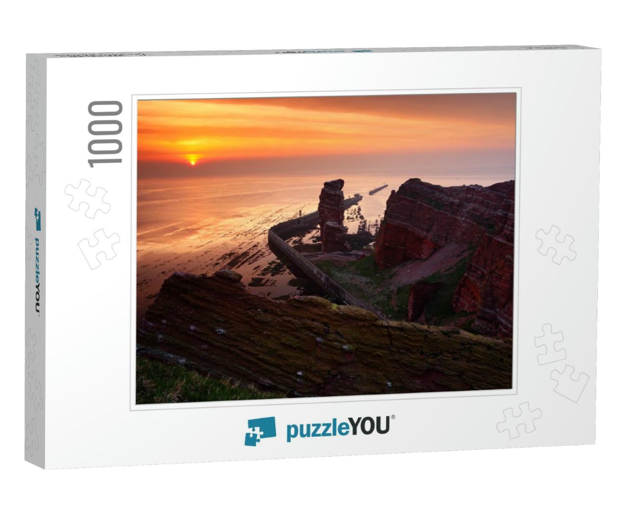 Sunset on the Rocky Coast with Sun During Sunset on Helgo... Jigsaw Puzzle with 1000 pieces